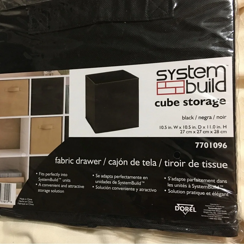 Black Fabric Cube Storage Bin New